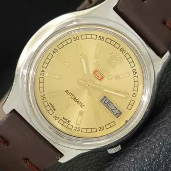 Б/У винтажные автоматические японские мужские часы SEIKO 5 с золотым циферблатом a435009-2 R122-a435009