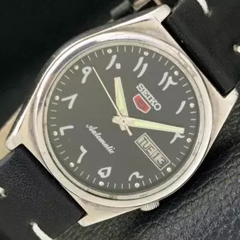 Б/У винтажные автоматические японские мужские часы SEIKO 5 с черным циферблатом в арабском стиле a435081-2 R122-a435081