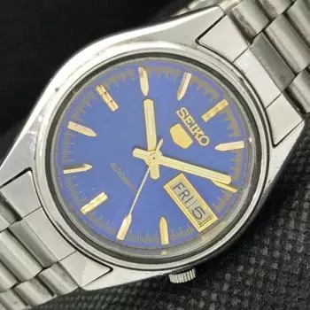 Б/У винтажные часы SEIKO 5 AUTOMATIC 7009A JAPAN MENS D/D BLUE WATCH 608c-a315423-9 SKU608c-a315423