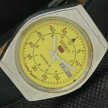 Б/У винтажные часы SEIKO 5 AUTOMATIC 6309A JAPAN MENS D/D YELLOW WATCH 605-a314232-9 SKU605-a314232