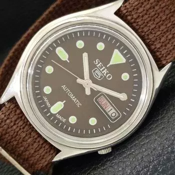 Б/У винтажные мужские часы SEIKO 5 AUTOMATIC JAPAN с коричневым циферблатом и указателем дня и даты a433515-2 R117-a433515