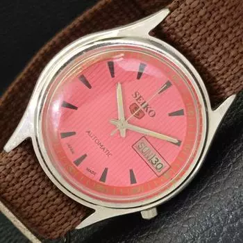 Б/У винтажные мужские часы SEIKO 5 AUTOMATIC 7019A из Японии с розовым циферблатом a433671-2 R118-a433671