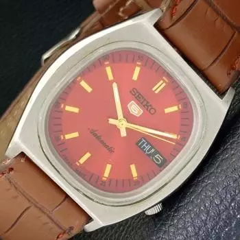 Б/У винтажные мужские часы SEIKO 5 AUTOMATIC 7019A из Японии с красным циферблатом a433823-2 R119-a433823