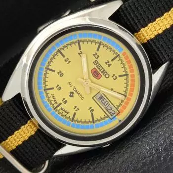 Б/У винтажные мужские часы SEIKO 5 AUTOMATIC 7009A из Японии с желтым циферблатом a433429-2 R116-a433429