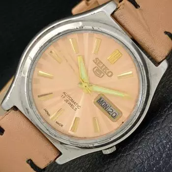 Б/У винтажные мужские часы SEIKO 5 AUTOMATIC JAPAN с бежевым циферблатом a433651-2 R118-a433651