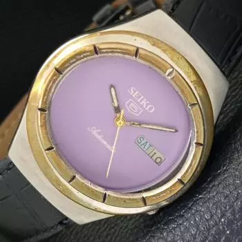 Б/У винтажные мужские часы SEIKO 5 AUTOMATIC JAPAN с фиолетовым циферблатом и указателем дня и даты a433812-2 R119-a433812
