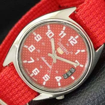 Б/У винтажные мужские часы SEIKO 5 AUTOMATIC 6119C JAPAN с красным циферблатом и датой a433806-2 R119-a433806