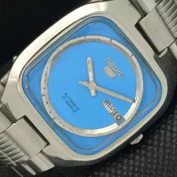 Б/У винтажные мужские часы SEIKO 5 AUTOMATIC 7019A из Японии небесно-голубого цвета 592-a311118-9 SKU592-a311118