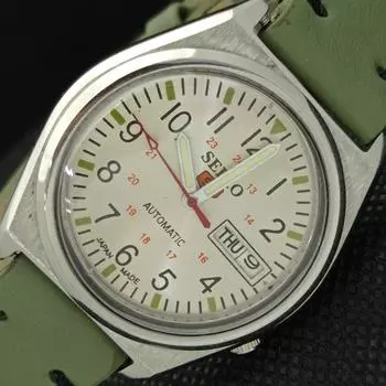 Б/У винтажные мужские часы SEIKO 5 AUTO 7S26A из Японии с серебряным циферблатом и надписью «ДЕНЬ/ДАТА» 621e-a415908-2 SKU621e-a415908