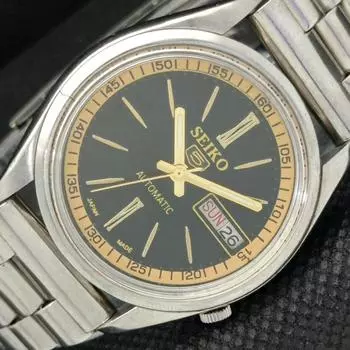 Б/У винтажные мужские часы SEIKO 5 AUTOMATIC JAPAN DAY/DATE черного цвета 596-a312789-2 SKU596-a312789