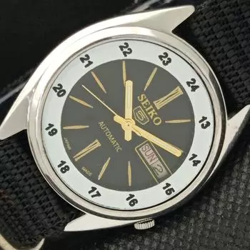 Б/У винтажные мужские часы SEIKO 5 AUTOMATIC JAPAN DAY/DATE черного цвета 595a-a312355-2 SKU595a-a312355