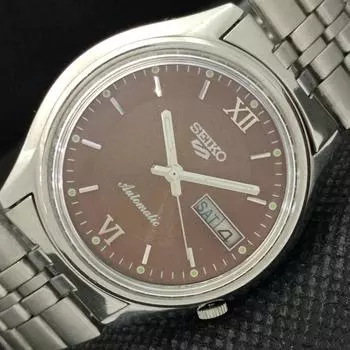 Б/У винтажные мужские часы SEIKO 5 AUTOMATIC JAPAN MENS DAY/DATE коричневые 604-a314047-9 SKU604-a314047
