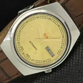 Б/У винтажные мужские часы SEIKO 5 AUTO 7009A из Японии, день/дата, золотистые, 595a-a312342-9 SKU595a-a312342
