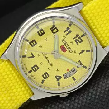 Б/У винтажные мужские часы SEIKO 5 AUTOMATIC 7019A из Японии с датой и желтыми часами 595a-a312312-9 SKU595a-a312312