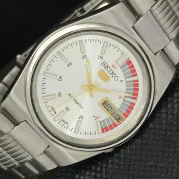 Б/У винтажные мужские часы SEIKO 5 AUTOMATIC JAPAN MENS DAY/DATE SILVER 586-a308017-9 SKU586-a308017