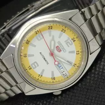 Б/У винтажные мужские часы SEIKO 5 AUTOMATIC JAPAN MENS DAY/DATE WHITE WATCH 584b-a307712-9 SKU584b-a307712