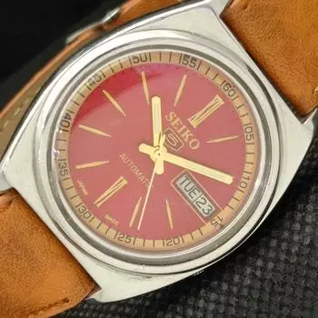 Б/У винтажные мужские часы SEIKO 5 AUTOMATIC JAPAN MENS DAY/DATE RED 596-a312759-2 SKU596-a312759