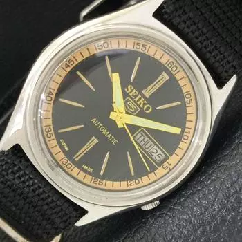 Б/У винтажные мужские часы SEIKO 5 AUTOMATIC 7019A из Японии с черным циферблатом a435017-2 R122-a435017