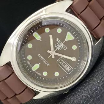 Б/У винтажные мужские часы SEIKO 5 с автоподзаводом из Японии с коричневым циферблатом a435001-2 R122-a435001