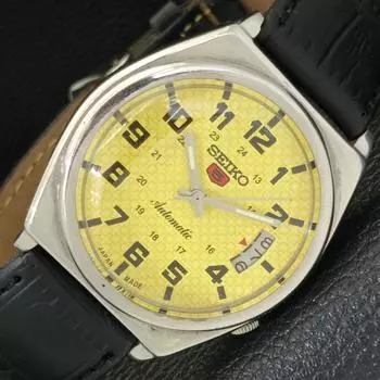 Б/У винтажные мужские часы SEIKO 5 AUTOMATIC JAPAN с желтой датой и циферблатом a434910-2 R122-a434910
