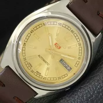 Б/У винтажные мужские часы SEIKO 5 AUTOMATIC JAPAN с золотистым циферблатом a435004-2 R122-a435004