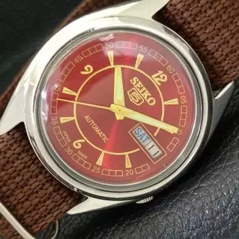 Б/У винтажные мужские часы SEIKO 5 AUTOMATIC 7019A из Японии с красным циферблатом a435024-2 R122-a435024