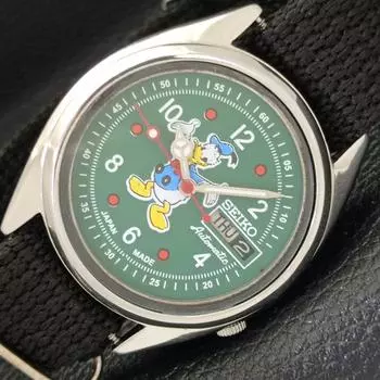 Б/У винтажные мужские часы SEIKO AUTOMATIC 7009A из Японии с рисунком из мультфильма и зеленым циферблатом a433915-2 R119-a433915