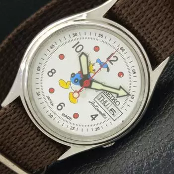 Б/У винтажные мужские часы SEIKO AUTOMATIC 7S36A из Японии с рисунком из мультфильма и белым циферблатом a433913-2 R119-a433913