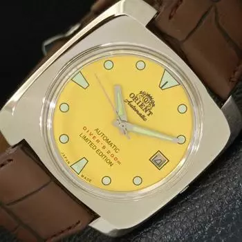 Б/у ЯПОНИЯ ORIENT 46961 АВТОМАТИЧЕСКИЕ МУЖСКИЕ ЧАСЫ С ДАТОЙ ЖЕЛТОГО ЦВЕТА a432830-2 R113-a432830