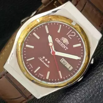 Б/у ЯПОНИЯ ORIENT AUTOMATIC 46943 МУЖСКИЕ ЧАСЫ DAY&DATE КРАСНОГО ЦИФЕРБЛАТА A431480-2 R107-a431480