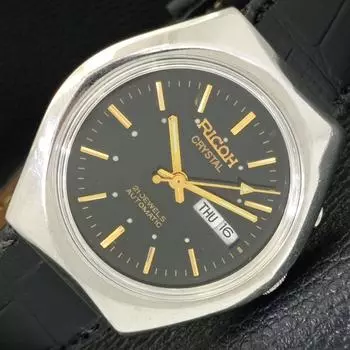 Б/у ЯПОНИЯ RICOH R31 АВТОМАТИЧЕСКИЕ МУЖСКИЕ ЧАСЫ DAY&DATE ЧЕРНОГО ЦИФЕРБЛАТА a433084-2 R114-a433084