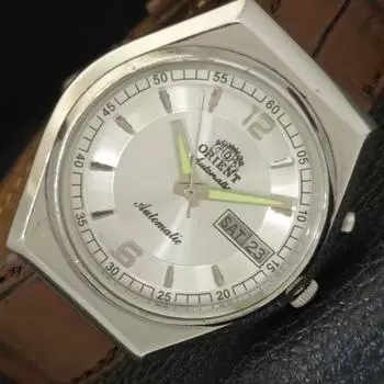 Б/у ЯПОНСКИЕ АВТОМАТИЧЕСКИЕ МУЖСКИЕ ЧАСЫ ORIENT DAY&DATE СЕРЕБРИСТОГО ЦИФЕРБЛАТА a432858-2 R113-a432858