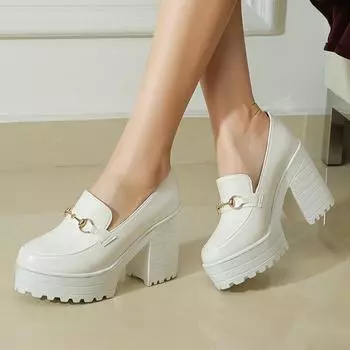 B/Женские туфли на высоком каблуке, туфли на одинарной платформе, водонепроницаемая платформа, толстый каблук, туфли на низком каблуке, большой размер, всесезонная обувь. 34 чёрный