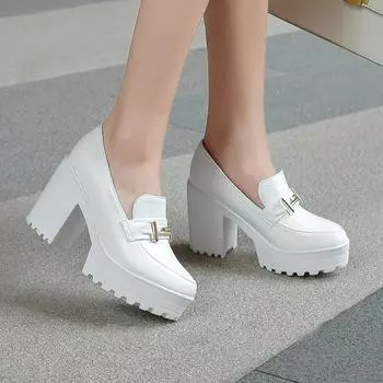 B/Женские высокие каблуки, модный темперамент, водонепроницаемая платформа, толстые каблуки, новые весенние туфли с большим низким берцем 34 чёрный