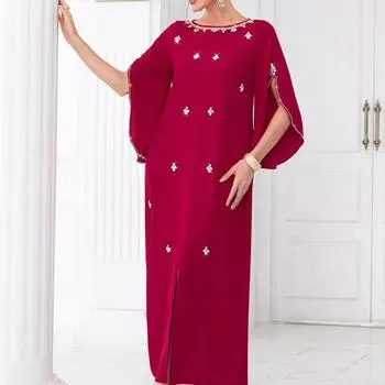 BA9028 Голубая лента, сшитая вручную, с бриллиантами, с длинными рукавами, платье из двух предметов, элегантное модное длинное платье на весну и для путешествий XL ярко-розовый