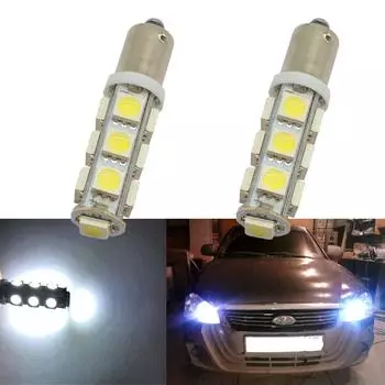 BA9S Дверной фонарь 434 T4W 13LED 5050 SMD H6W Автомобильный светодиод Белый Красный Зеленый Синий Желтый Индикаторы Лампочка Клиновой Светильник Задний Фонарь DC 12V 2Pcs белый