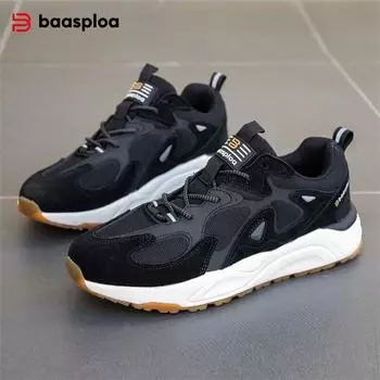 BAASPLOA Мужская повседневная обувь из кожи и сетки, высококачественные мужские брендовые кроссовки, мягкие и удобные мужские кроссовки для занятий спортом на открытом воздухе и ходьбы 45 серый