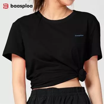 BAASPLOA Женская футболка модного бренда, все качество, уличный бег, спортивная женская футболка с коротким рукавом, летняя дышащая, удобная, женский свободный топ из 60% хлопка