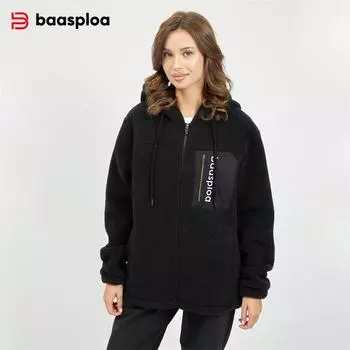 Baasploa женское теплое зимнее пальто стильное премиальное универсальное флисовое женское теплое зимнее повседневное пальто S чёрный