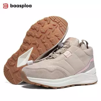 Baasploa Зимняя женская хлопковая обувь Нескользящая удобная теплая плюшевая новая хлопковая обувь Зимняя женская теплые высокие хлопковые туфли для активного отдыха 36 светло-серый