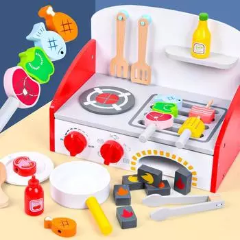 BABIBO New Early Educational Children s Simulation Wooden Kitchen Toys Parent-Child Interactive Interest Cultivation Barbecue Kitchen красный