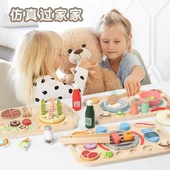 BABIBO Wooden 3D Food Puzzles/Cut and Paste/Children s Play House Toys/Barbecue Dessert Puzzle/Mini Kitchen Toys светло-желтого