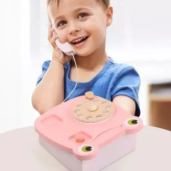 BABIBO Wooden Simulation Frog Telephone Play House Parent-child Interactive Toy Children s Day Gift Baby Cognition розовый