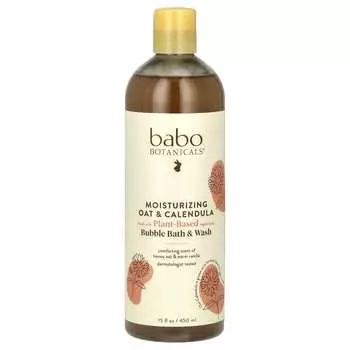 Babo Botanicals, Детский увлажняющий крем, пена для ванны и мытья, овсяное молоко и календула, 15 жидких унций (450 мл)