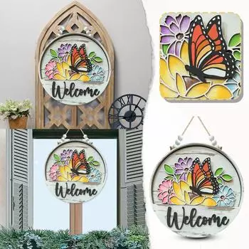 Бабочка 3D креативное украшение круглая деревянная тарелка Добро пожаловать дверная пластина ресторан украшение дома настенный подвес