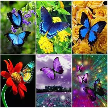 Бабочка 5D DIY Алмазная картина Полная круглая дрель Стразы Животное Алмазная вышивка крестом Мозаика Домашний декор Настенное искусство Full Round 20x30CM