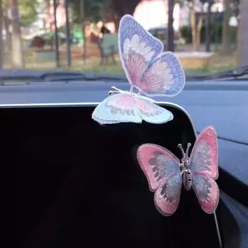 Бабочка, автомобильные украшения, украшения, мультяшные подвижные крылья, бабочки, аксессуары для интерьера, простая установка, липкая центральная консоль, декорации для выхода воздуха розовый