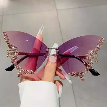 Бабочка без оправы для женщин блестящие стразы градиент декоративные оттенки для костюмированной вечеринки выпускного вечера модные очки жёлтый