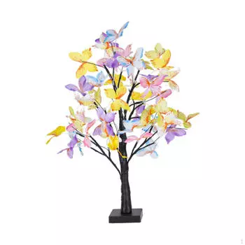 Бабочка цветущая елка светильник 23 дюйма 24 светодиода освещенная настольная лампа регулируемые ветки для каминной полки дома чёрный