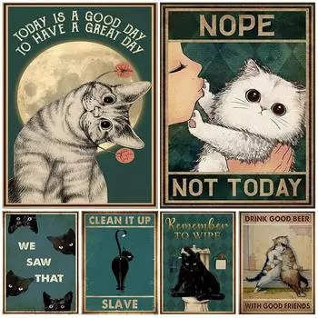 Бабочка Девушка Кот Кофе Хорошая Попка 80-х годов Вдохновляющие Цитаты Плакат Стены Искусства Холст Картины Кухня Дом Каваи Картина Украшение Без Рамки 21*30cm